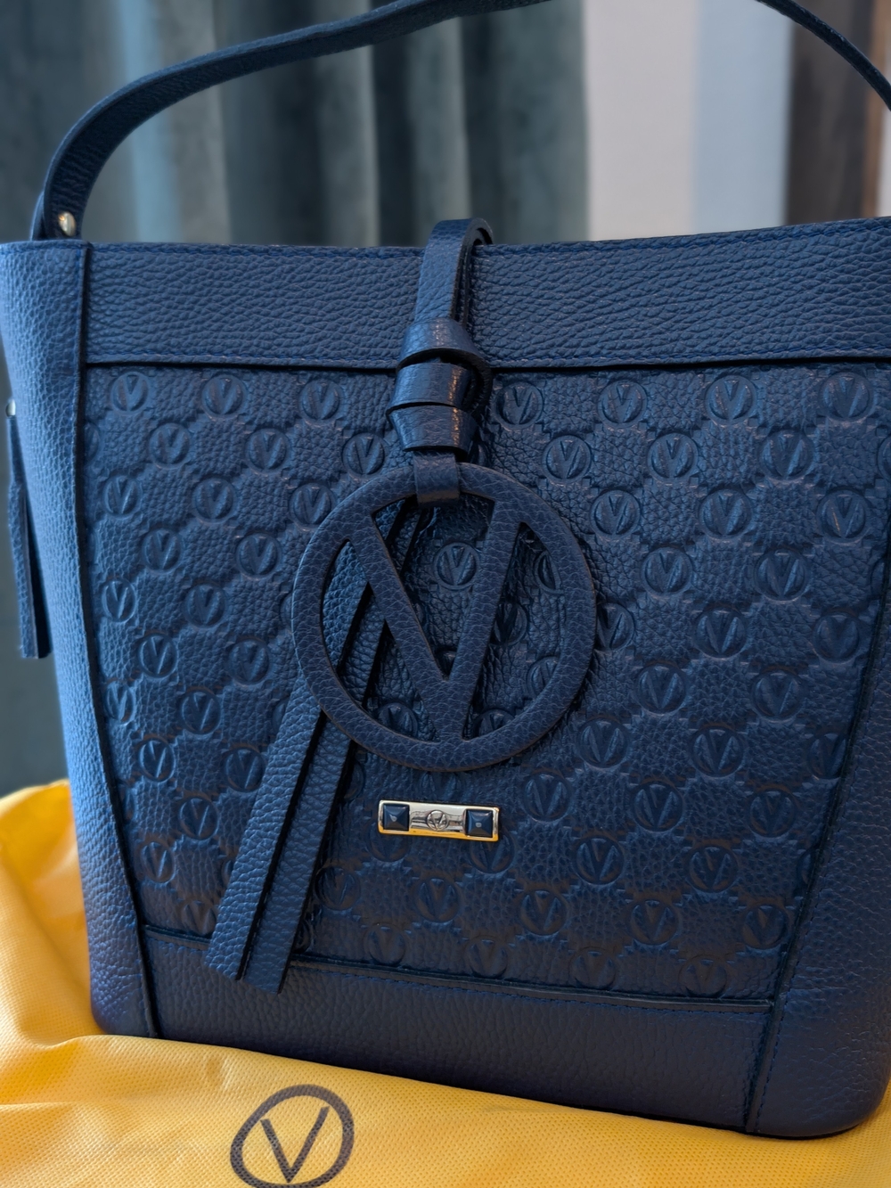 Valentino Navy Embossed Leather Tote